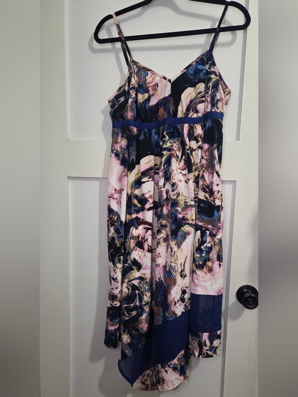 Floral Print Spaghetti Strap Midi Dress in Navy and Pink